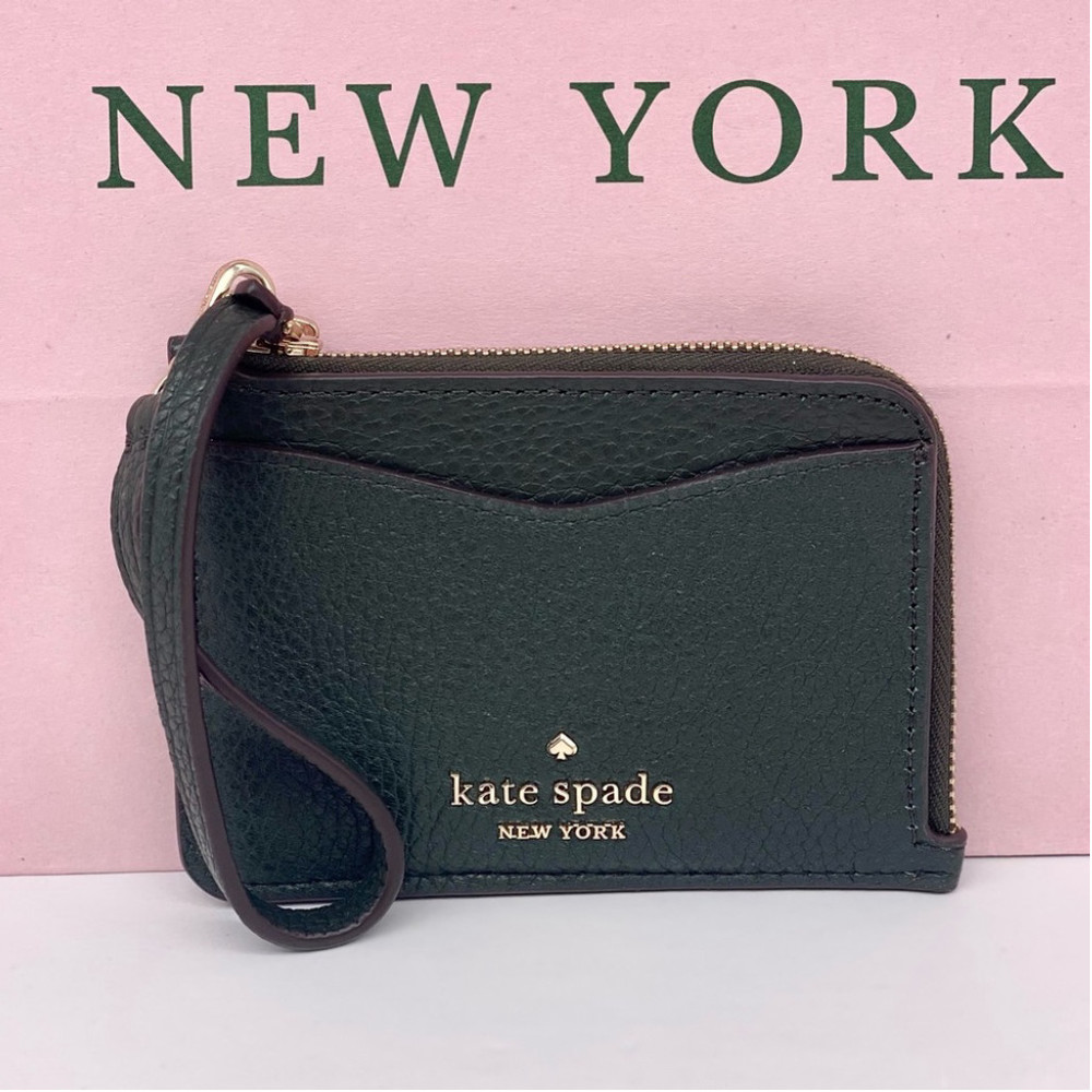 Kate Spade Leila Small Wallet Card Holder Wristlet Deep Evergreen